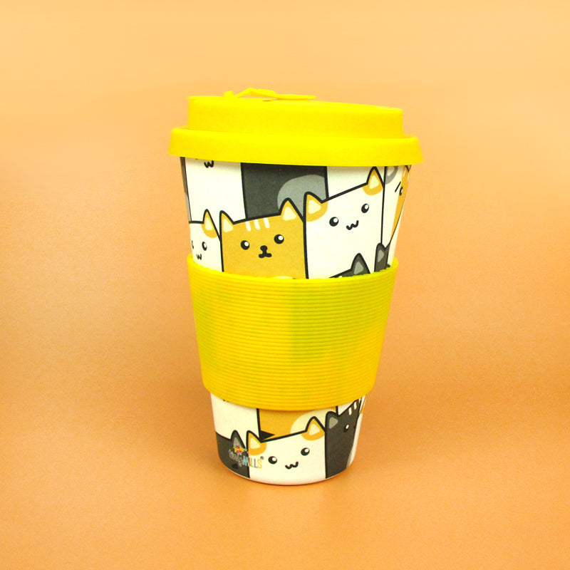 Eco-friendly Reusable Plant Fiber Travel Mug With Kitty Cat Design