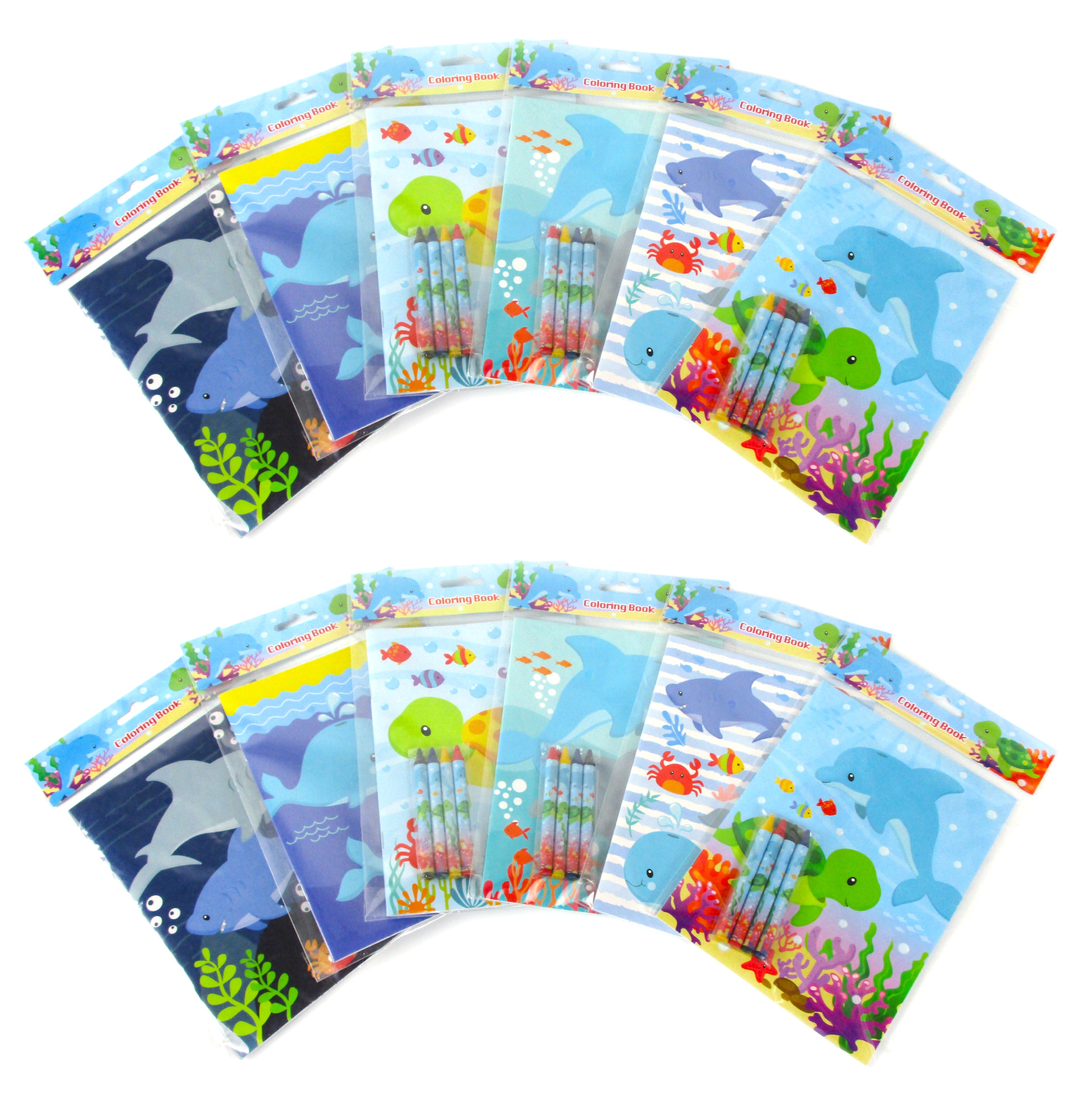 Sea Life Ocean Animals Coloring Books With Crayons Party Favors - Set Of 6 Or 12