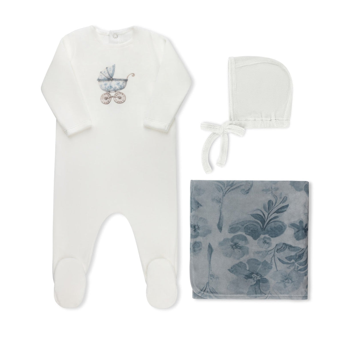 Watercolor Carriage Velour Collection Ivory/blue - Full Set
