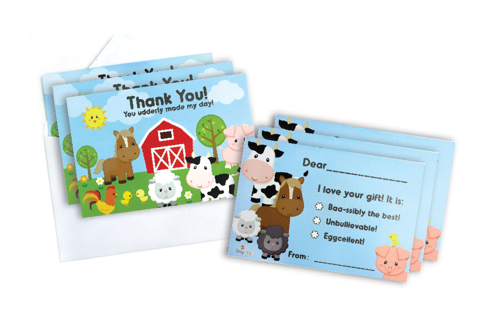 Farm Animals Fill-in Birthday Thank You Cards For Kids