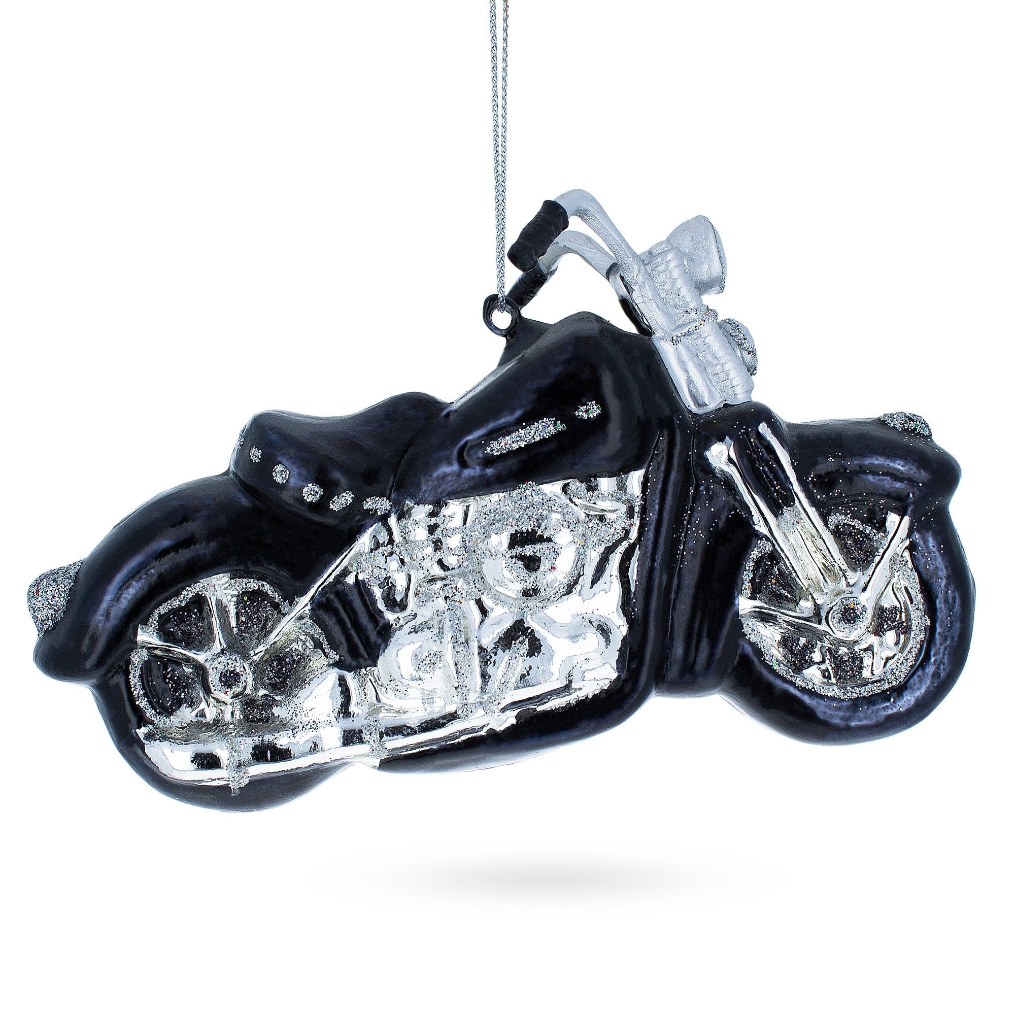 Black & White Motorcycle - Blown Glass Christmas Ornament