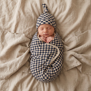 Organic Swaddle Blanket & Hat Set - Midnight Check
