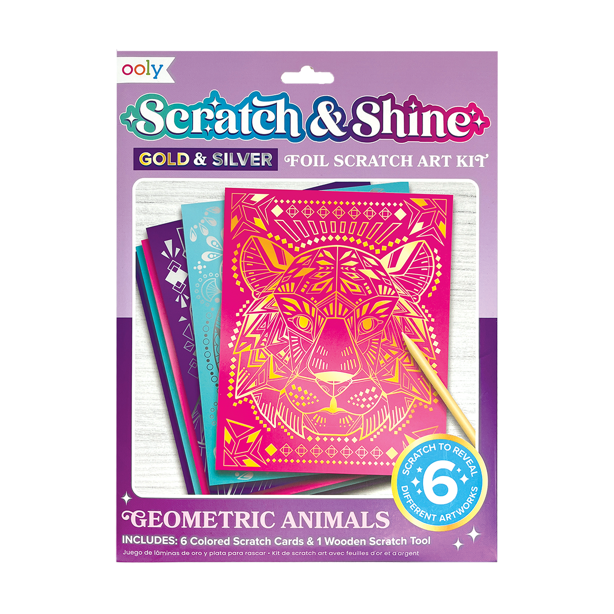 Scratch and Shine Foil Scratch Art Kit - Geometric Animals by OOLY