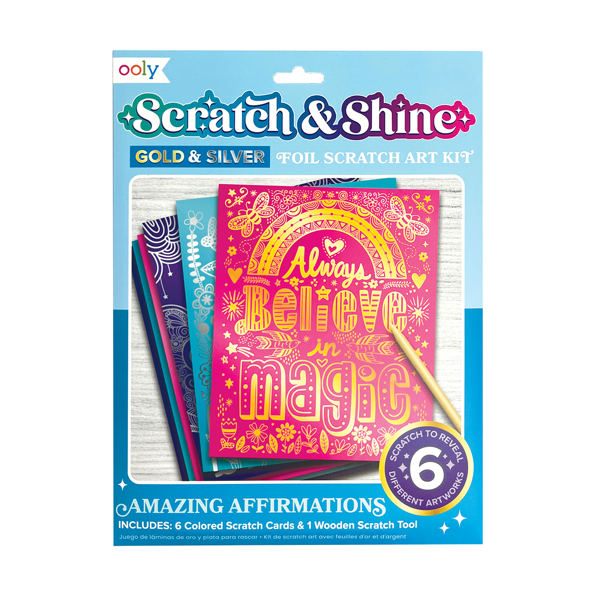 Scratch and Shine Foil Scratch Art Kit - Amazing Affirmations by OOLY