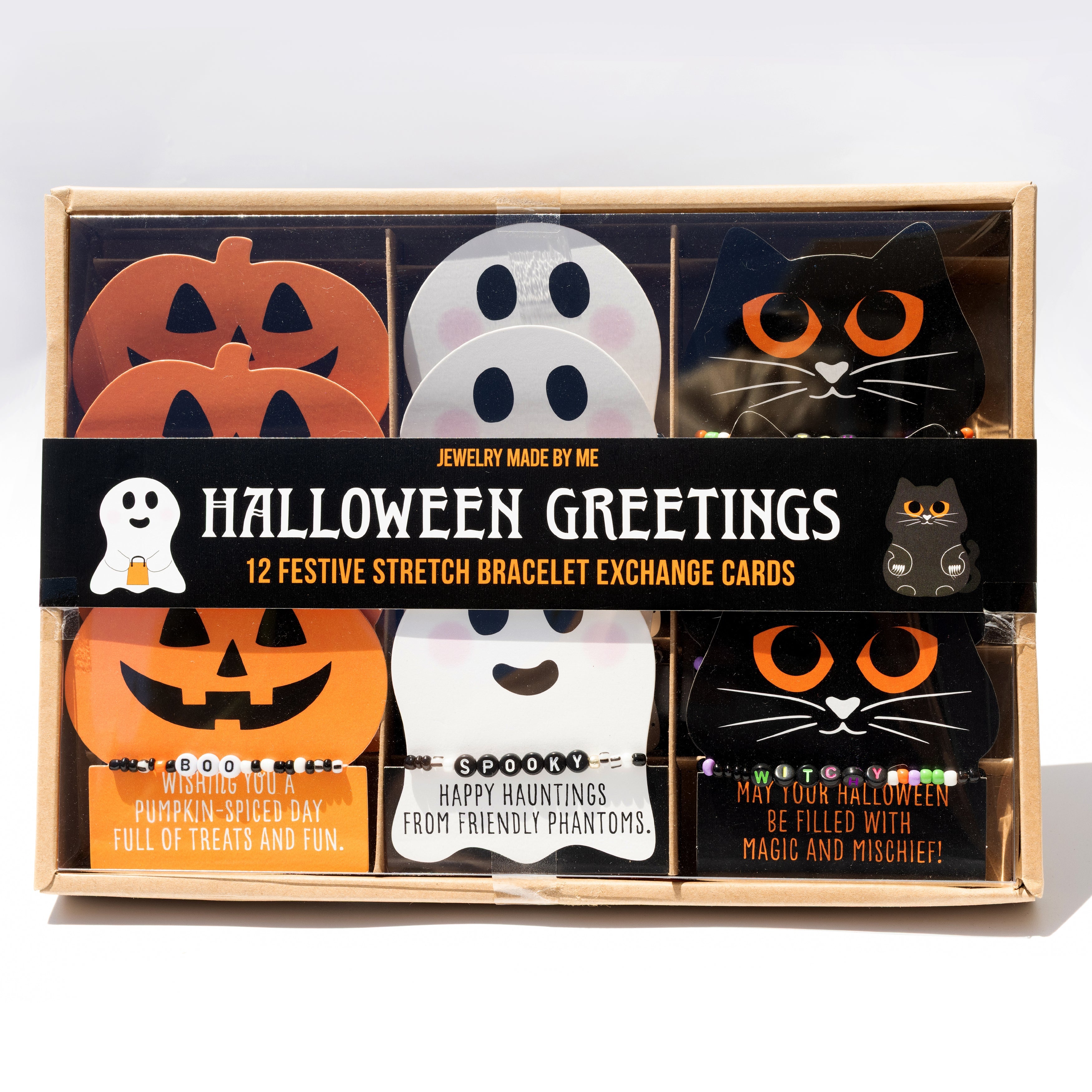 Halloween Greetings Beaded Bracelet Exchange Cards Boo-basket Stuffer