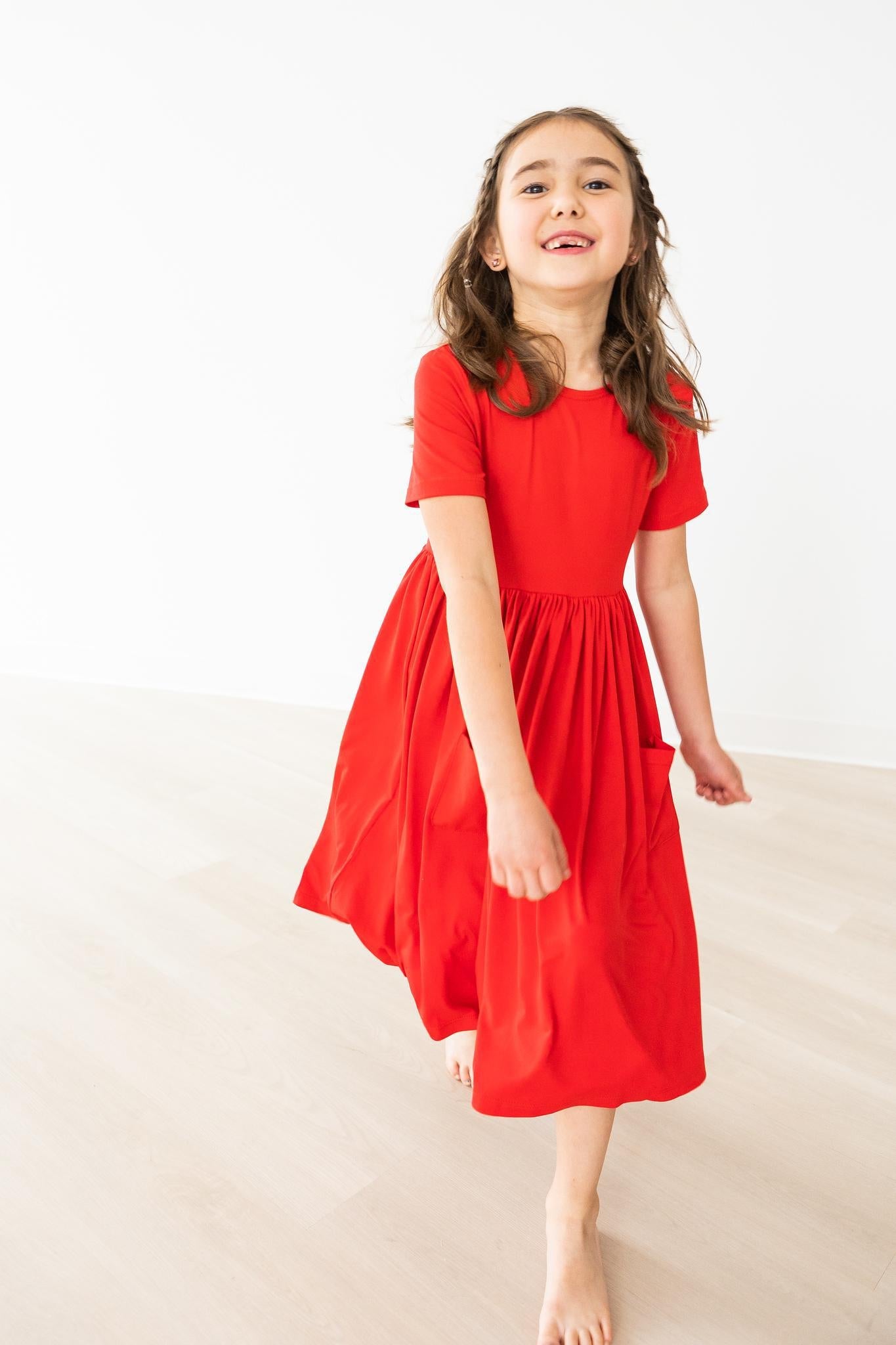 Red S/s Pocket Twirl Dress