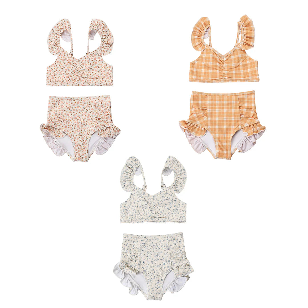 Ruffle 2 Piece Bikini | Upf + Recycled - Buckwheat Plaid