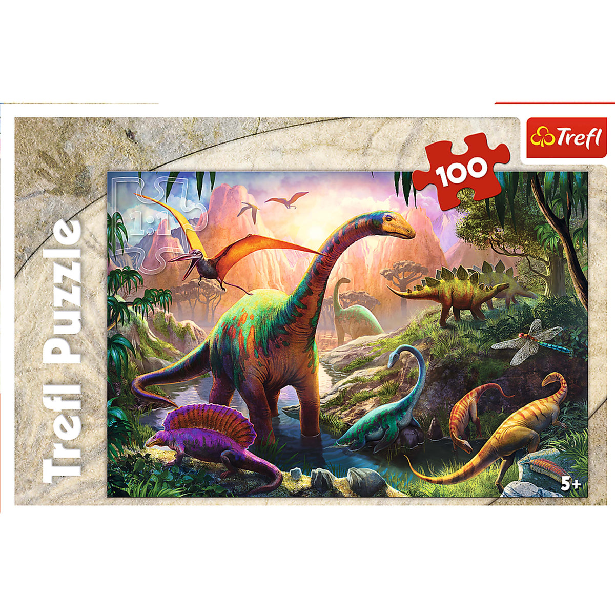 Red 100 Piece Kids Puzzle - Dinosaurs' Land