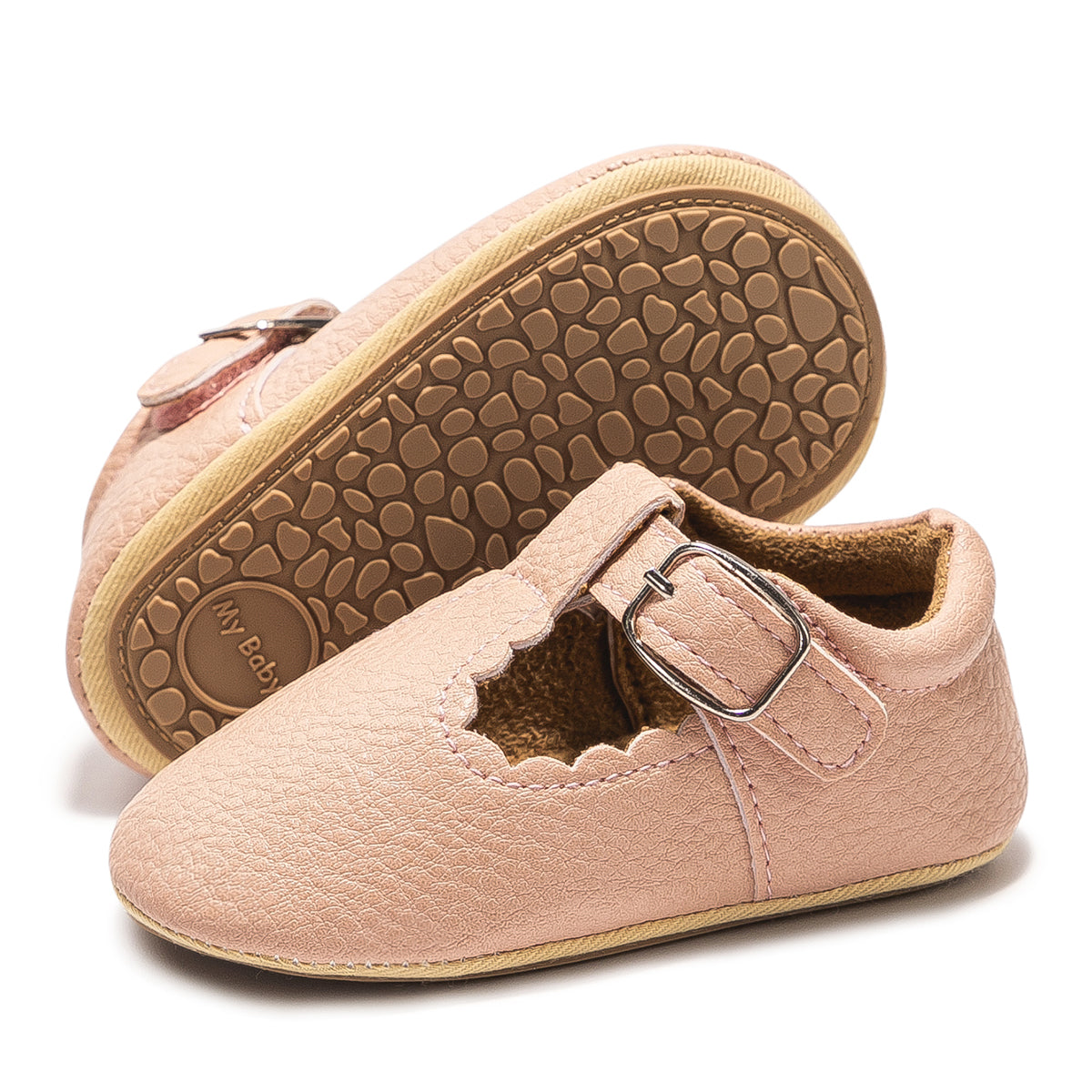 Baby Girl's Scalloped, T-strap All Occasion Shoes (pink)