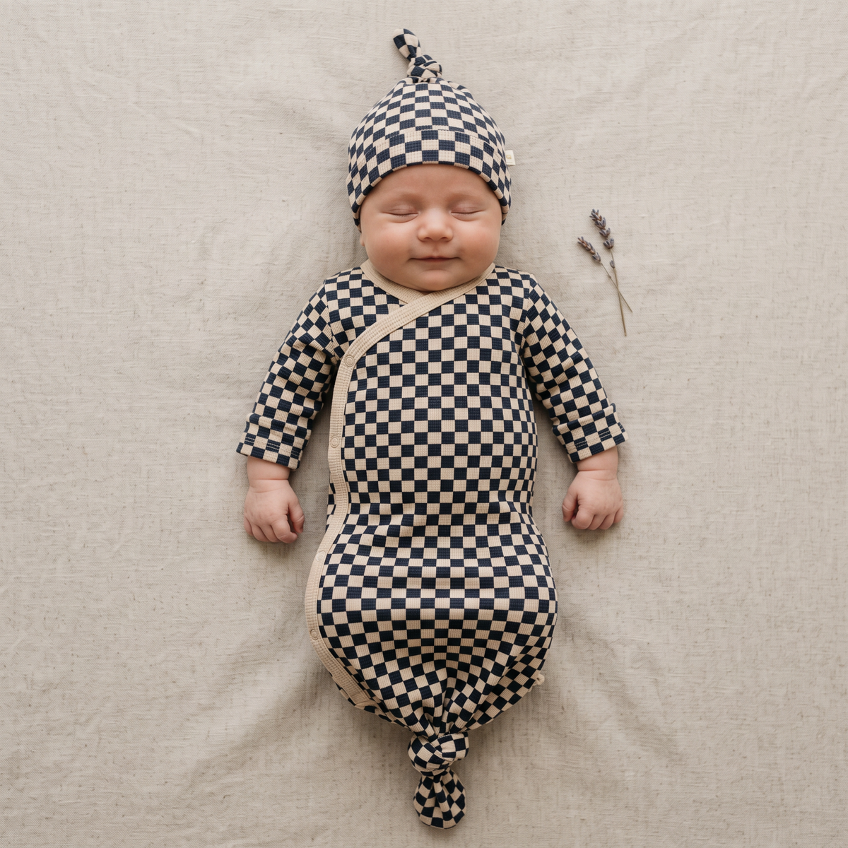 Organic Knotted Baby Gown - Midnight Check