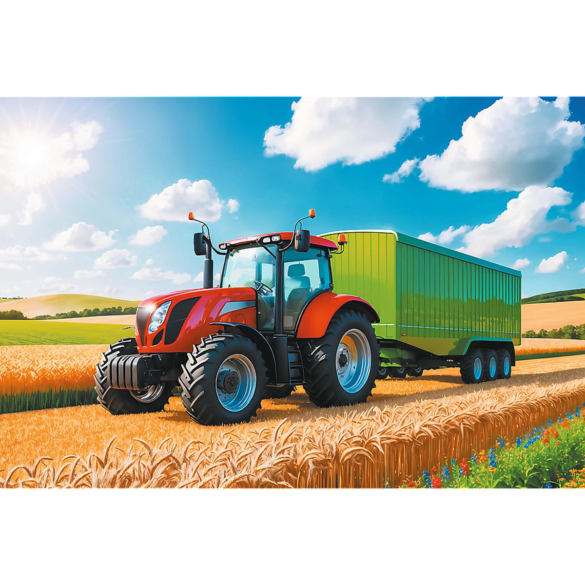 Kids Agricultural Machinery - Tractor With Trailer 100 Piece Puzzle