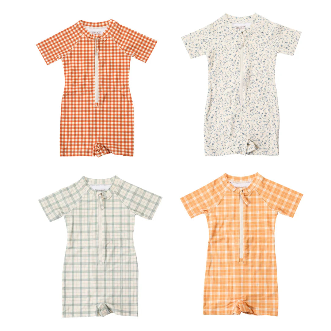 Short Sleeve Rashguard Swimsuit | Upf + Recycled - Fern Plaid