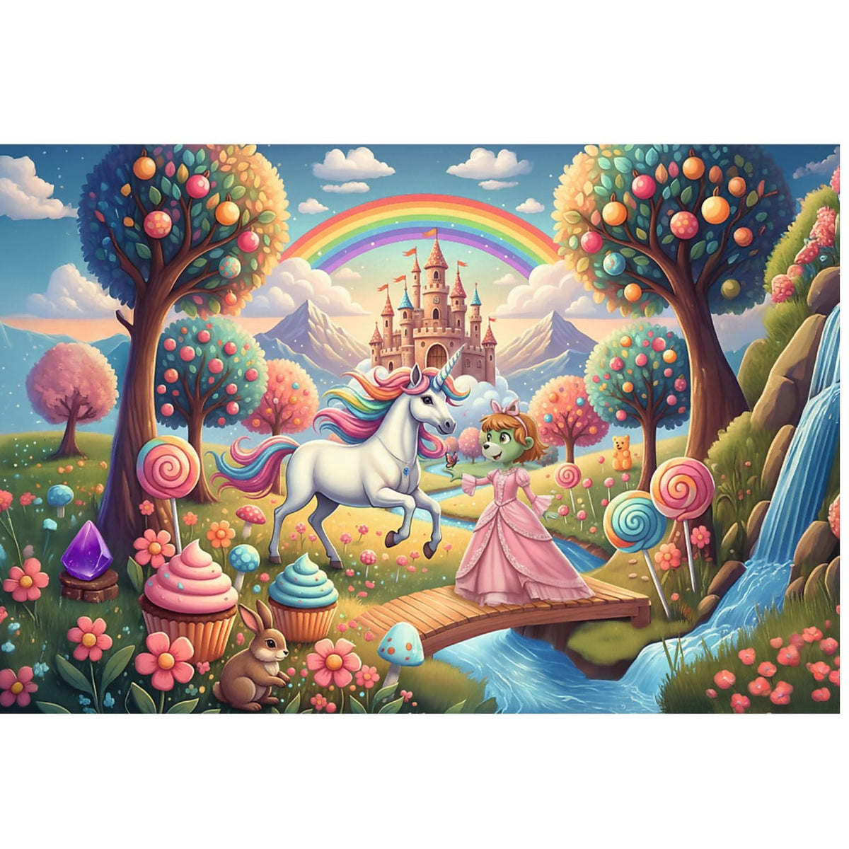Kids Inspired By Fantasy Unicorn In Candyland 100 Piece Kids Puzzle