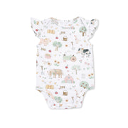 Cute Farm Animals Pink - Ruffle Sleeve Bodysuit