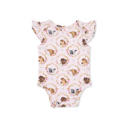 Farm Animals Floral Cameos Pink - Ruffle Sleeve Bodysuit