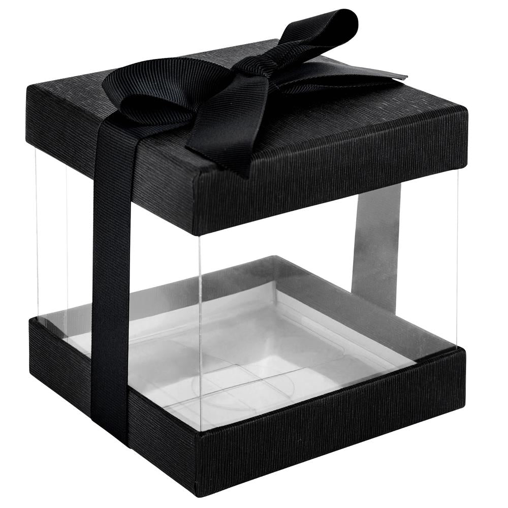 Clear Plastic Gift Boxes Black 4x4x4" Event Party Favor 12 Pack