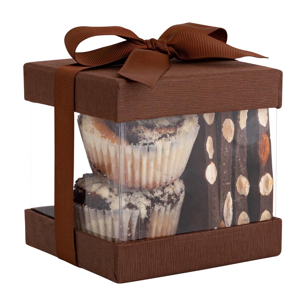 Clear Plastic Gift Boxes Brown 4x4x4" 6 Pack Bakery Boxes With Base Lid & Ribbon