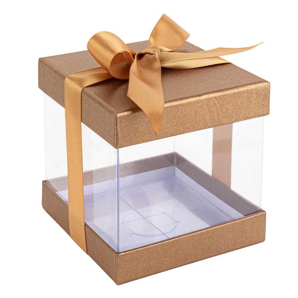 Plastic Gift Boxes Gold 4x4x4" 12 Pack Bakery Boxes With Base Lid & Ribbon