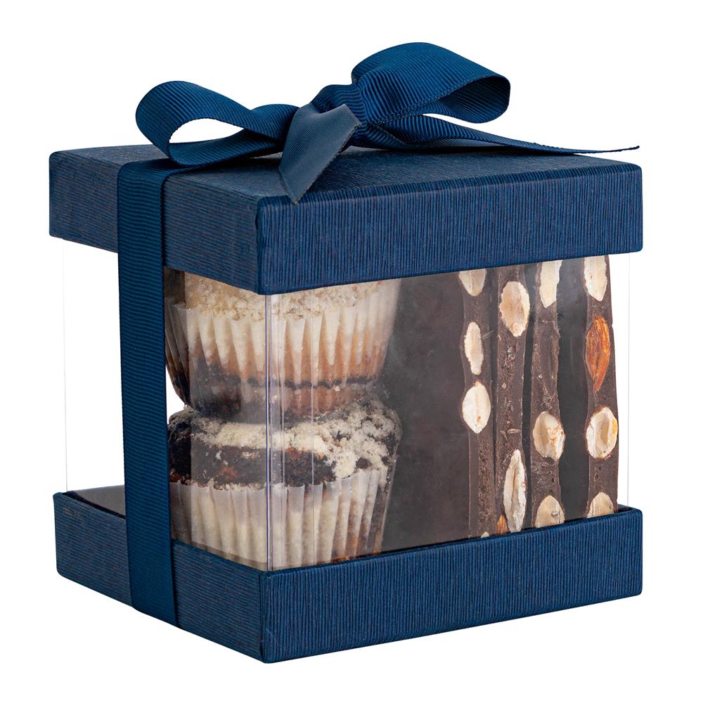 Plastic Gift Boxes Navy 4x4x4" 12 Pack Bakery Boxes With Base Lid & Ribbon