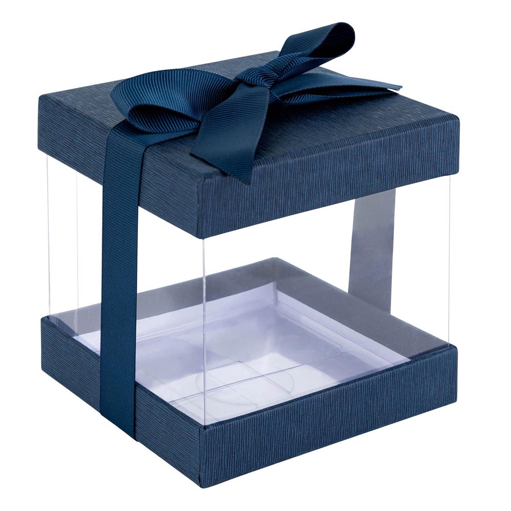 Plastic Gift Boxes Navy 4x4x4" 12 Pack Bakery Boxes With Base Lid & Ribbon