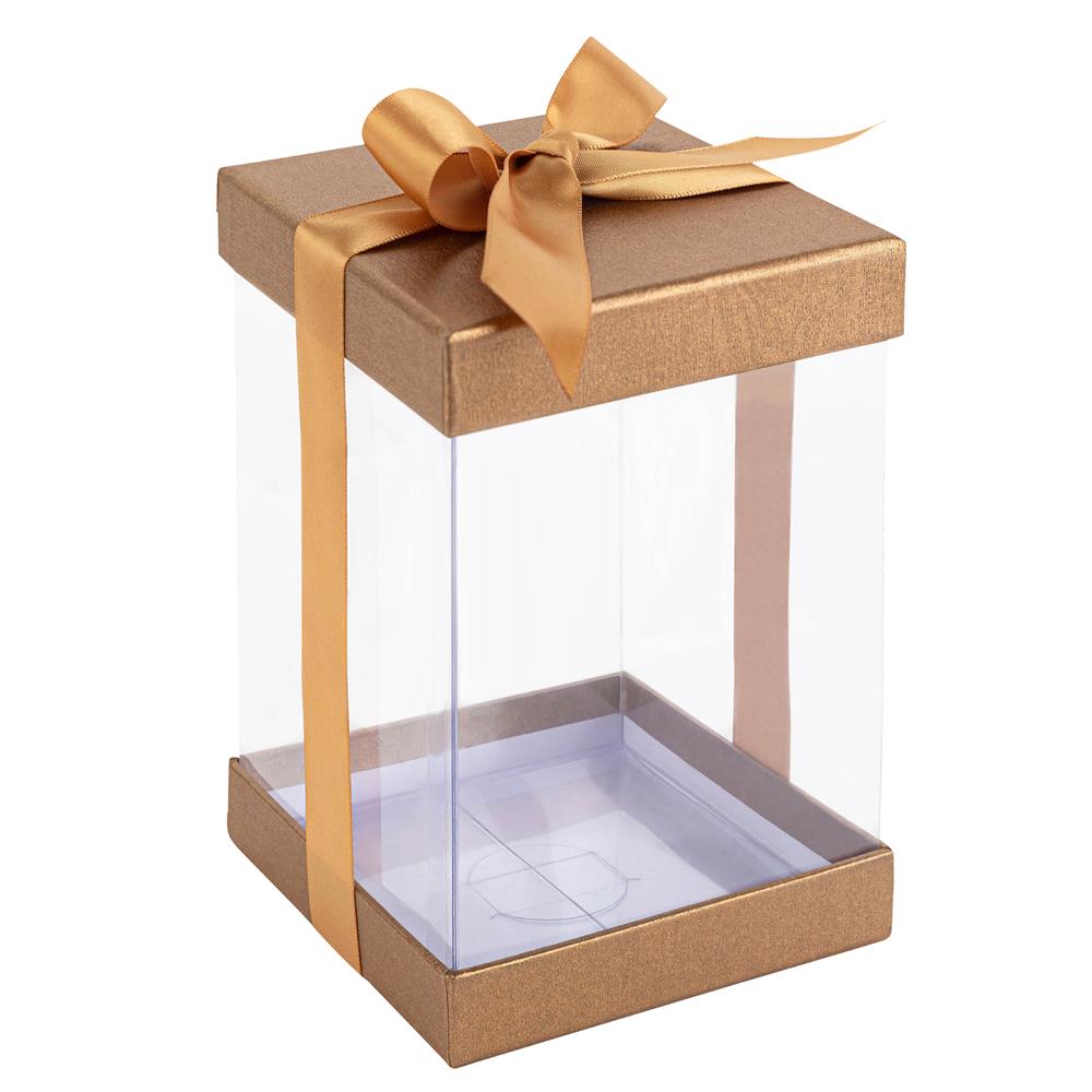 Plastic Gift Boxes Gold 8x4x4" 6 Pack Bakery Boxes With Base Lid & Ribbon