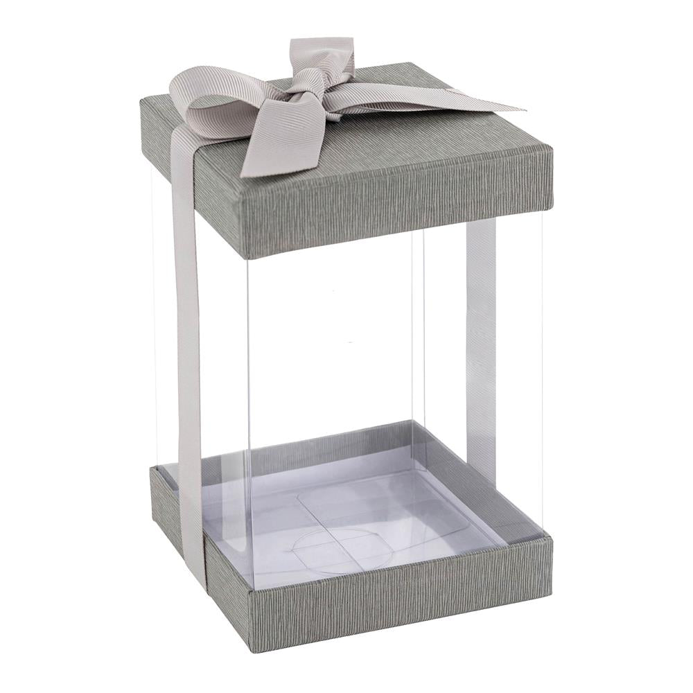 Plastic Gift Boxes Gray 8x 4x 4" 6 Pack Bakery Boxes With Base Lid & Ribbon