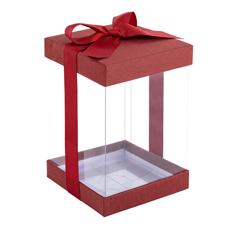 Plastic Gift Boxes Maroon 8x4x4" 6 Pack Bakery Boxes With Base Lid & Ribbon