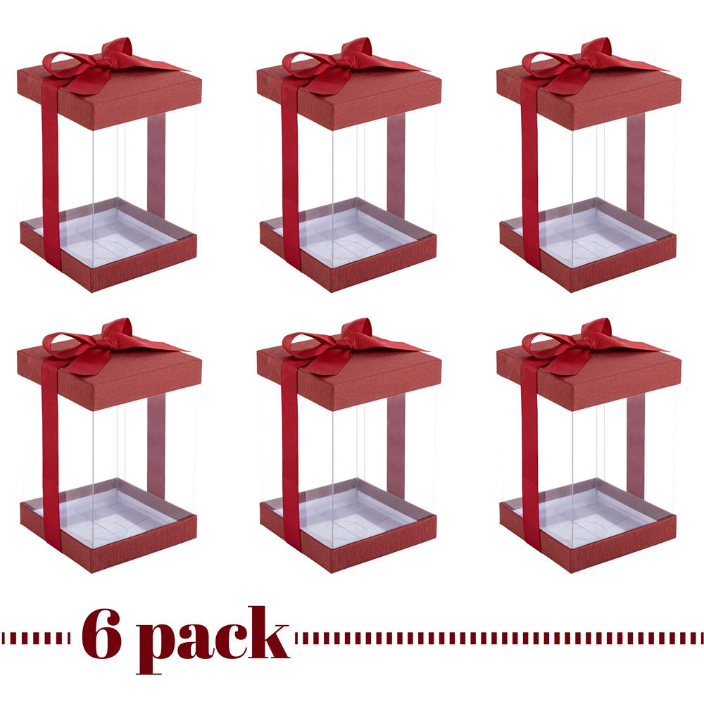 Plastic Gift Boxes Maroon 8x4x4" 6 Pack Bakery Boxes With Base Lid & Ribbon