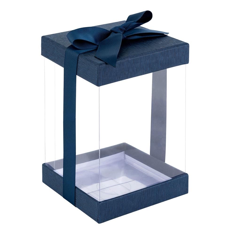 Plastic Gift Boxes Navy Blue 8x4x4 6 Pack Bakery Boxes With Base Lid & Ribbon