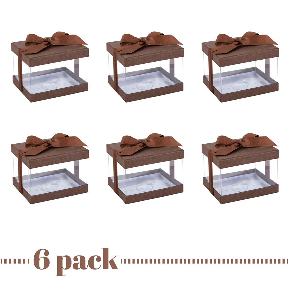 Plastic Gift Boxes Brown 5x4x3.5" 6 Pack Bakery Boxes With Base Lid & Ribbon