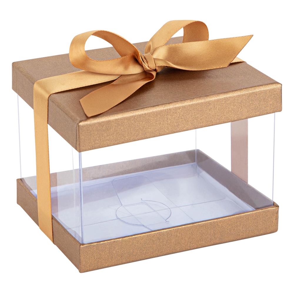 Plastic Gift Boxes Gold 5x4x3.5" 6 Pack Bakery Boxes With Base Lid & Ribbon