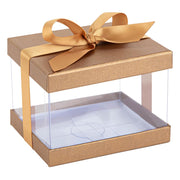 Plastic Gift Boxes Gold 5x4x3.5" 6 Pack Bakery Boxes With Base Lid & Ribbon