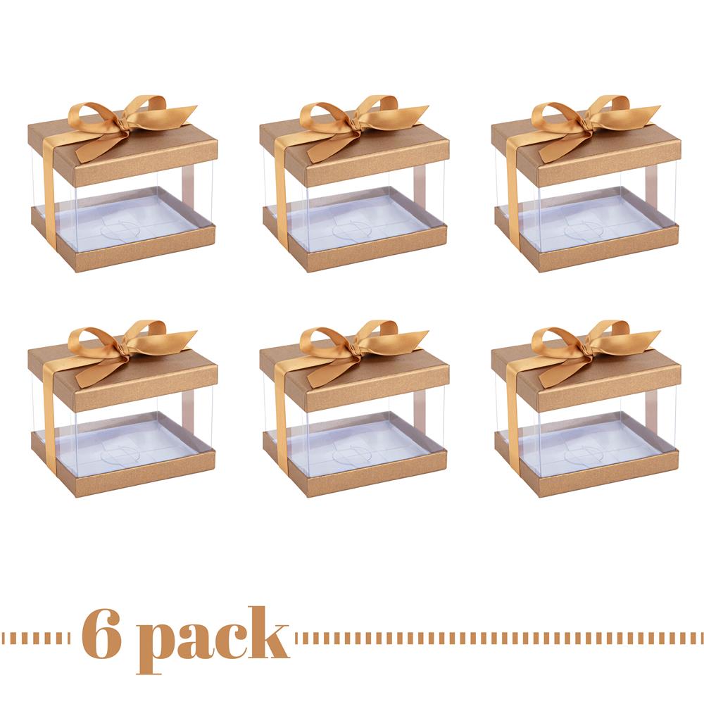 Plastic Gift Boxes Gold 5x4x3.5" 6 Pack Bakery Boxes With Base Lid & Ribbon