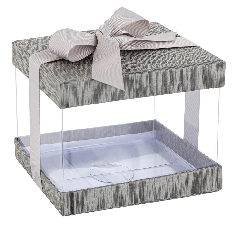 Plastic Gift Boxes Gray 5x4x3.5" 6 Pack Bakery Boxes With Base Lid & Ribbon