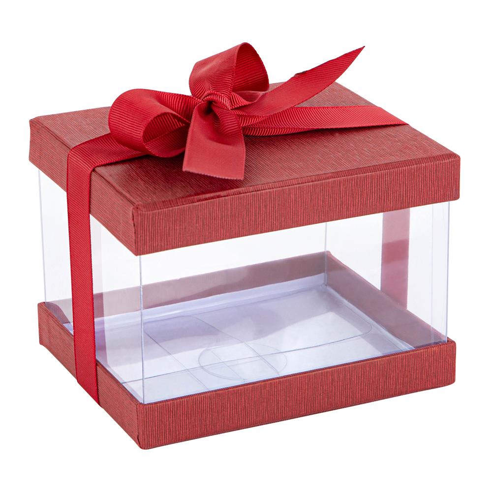 Plastic Gift Boxes Maroon 5x4x3.5" 6 Pack Bakery Boxes With Base Lid & Ribbon