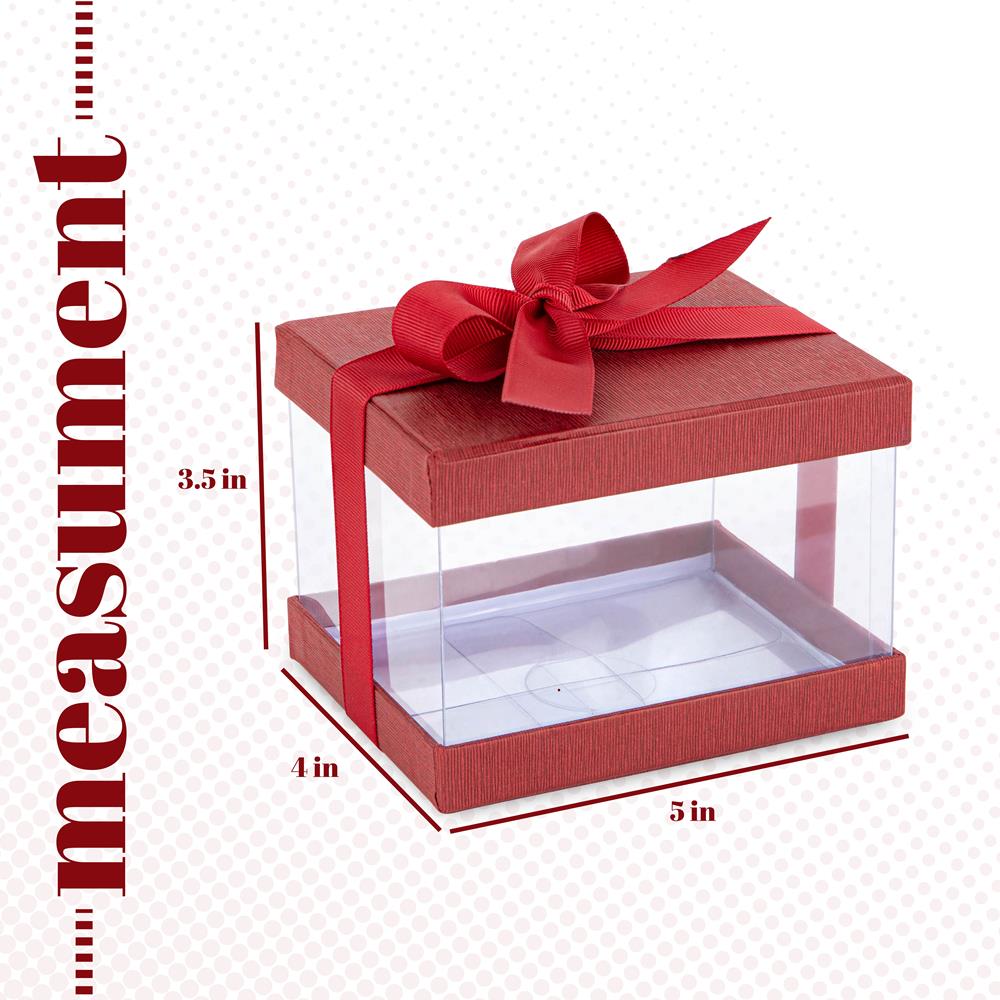 Plastic Gift Boxes Maroon 5x4x3.5" 6 Pack Bakery Boxes With Base Lid & Ribbon