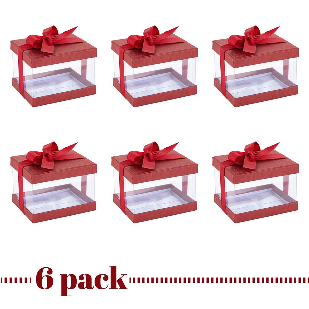 Plastic Gift Boxes Maroon 5x4x3.5" 6 Pack Bakery Boxes With Base Lid & Ribbon