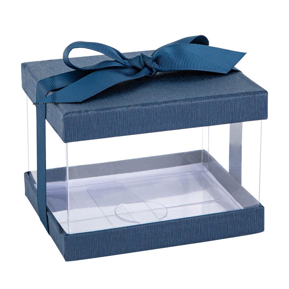 Plastic Gift Boxes Navy Blue 5x4x3.5 6 Pack Bakery Boxes With Base Lid & Ribbon