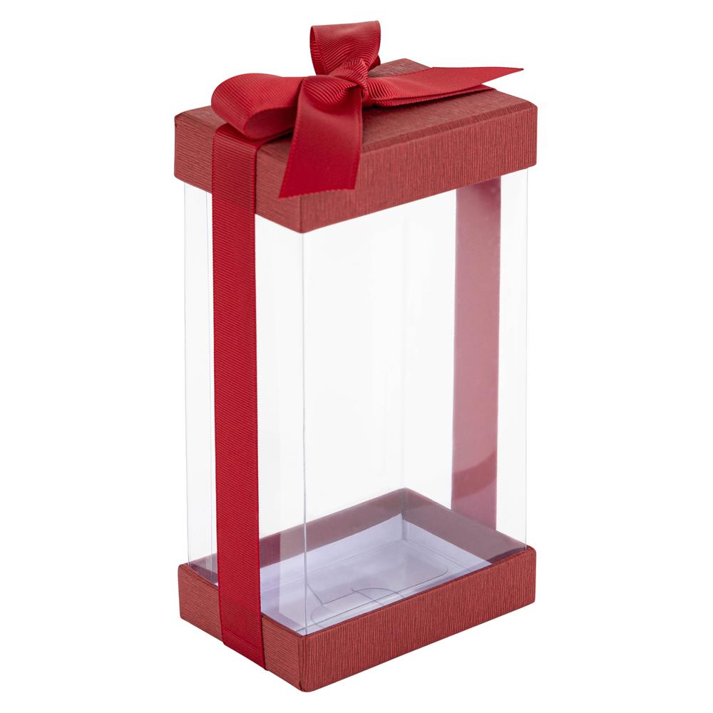 Plastic Gift Boxes Maroon 7.5x3.75x2.5" 12 Pack Bakery Boxes With Base Lid & Ribbon