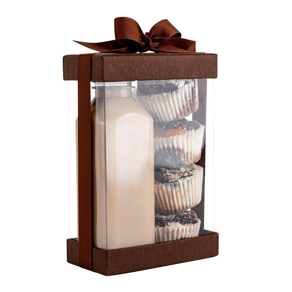 Clear Brown 7.5x5x2.5 Gift Boxes 6 Pack Bakery Boxes With Base Lid & Ribbon