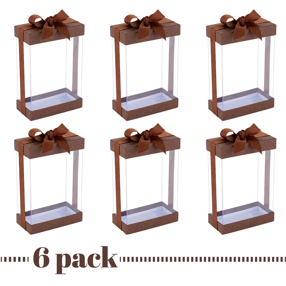 Clear Brown 7.5x5x2.5 Gift Boxes 6 Pack Bakery Boxes With Base Lid & Ribbon