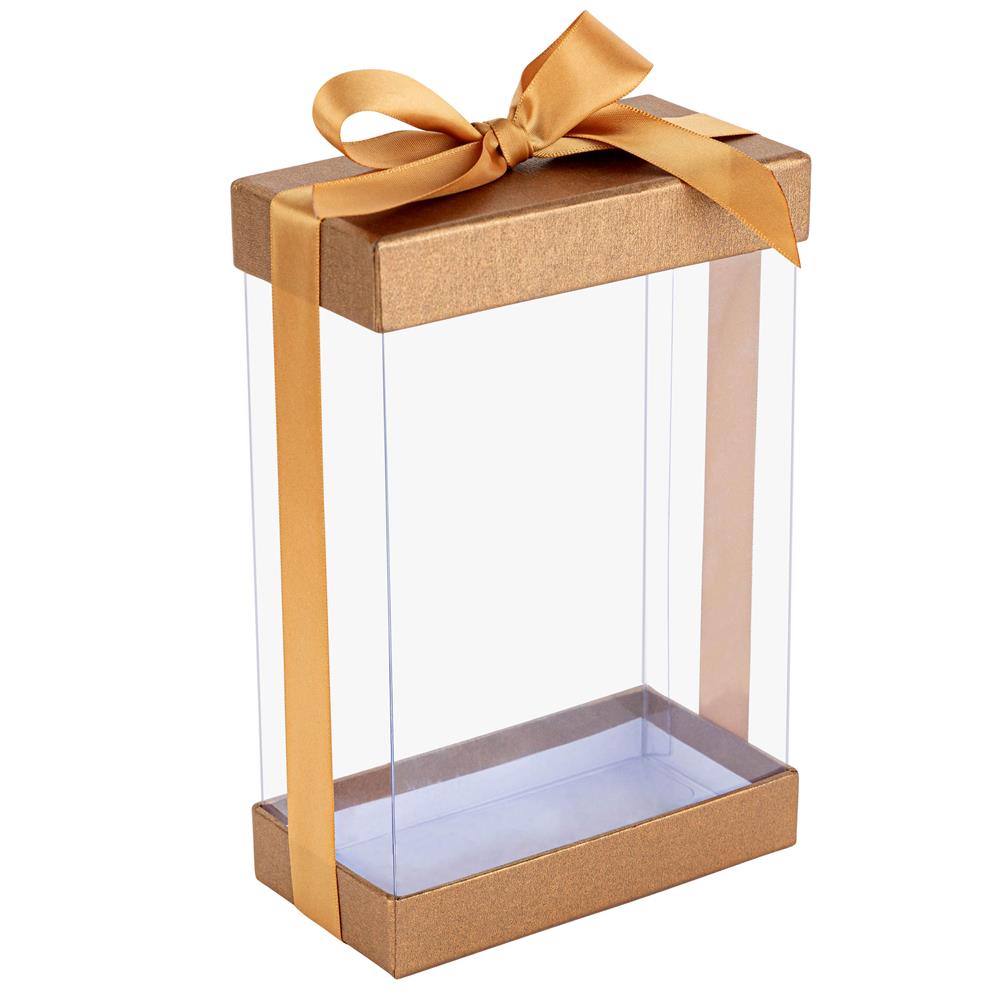 Plastic Gift Boxes Gold 7.5x5x2.5" 6 Pack Bakery Boxes With Base Lid & Ribbon