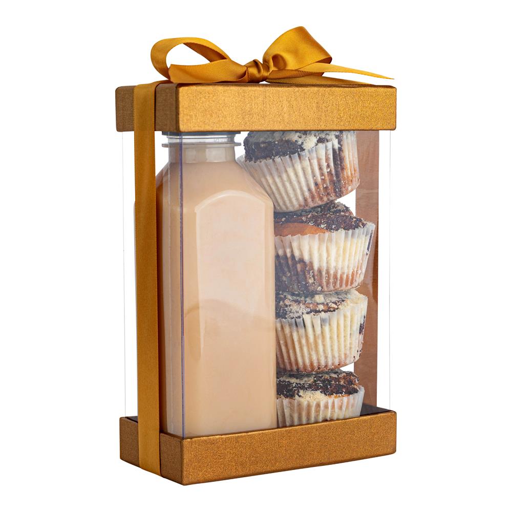 Plastic Gift Boxes Gold 7.5x5x2.5" 6 Pack Bakery Boxes With Base Lid & Ribbon