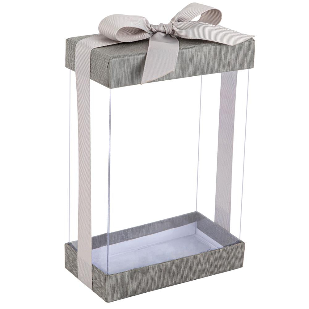 Plastic Gift Boxes 6 Pack With Base Lid & Ribbon Gray 7.5x5x2.5" Bakery Boxes