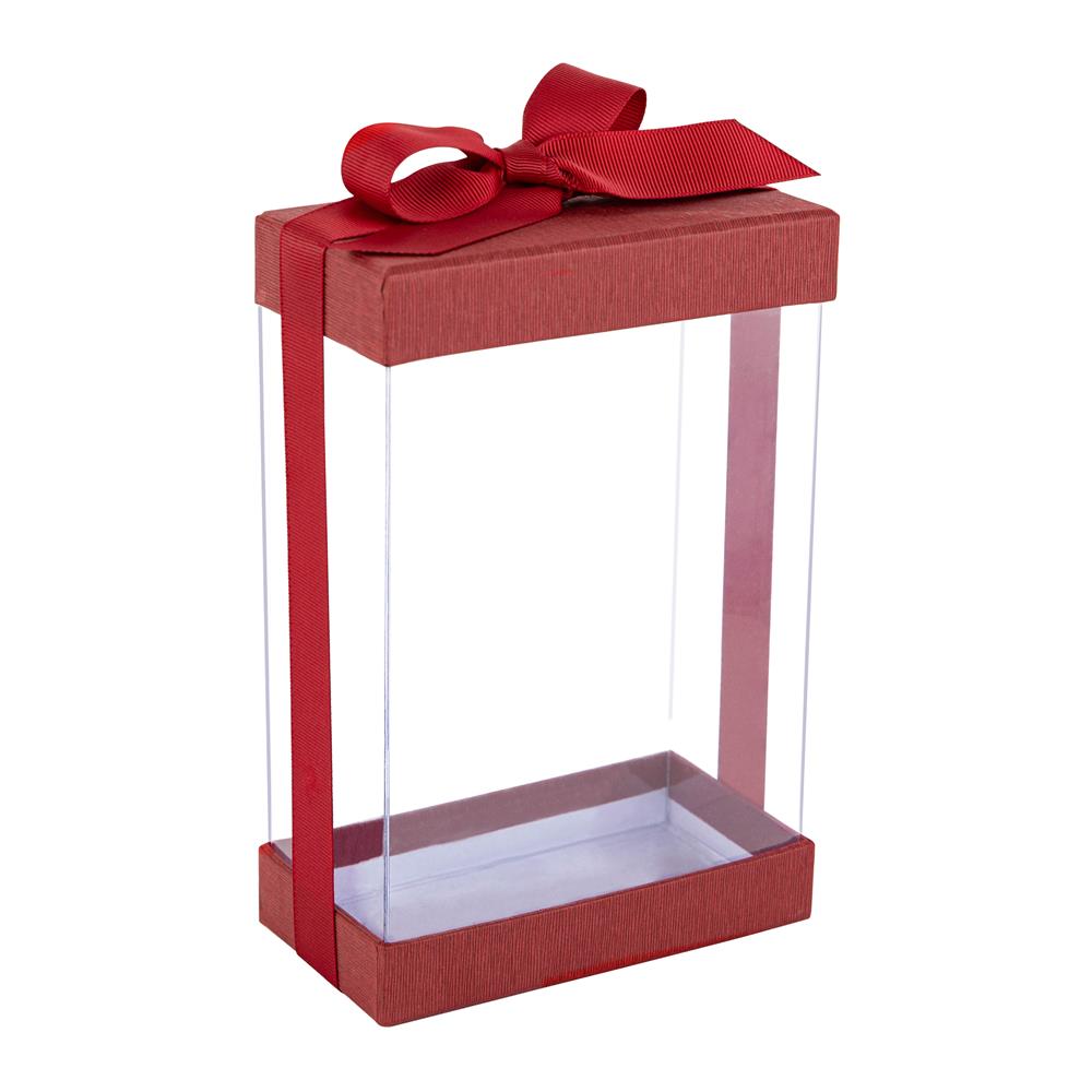 Plastic Gift Boxes With Base Lid & Ribbon Maroon 7.5x5x2.5" 6 Pack Bakery Boxes