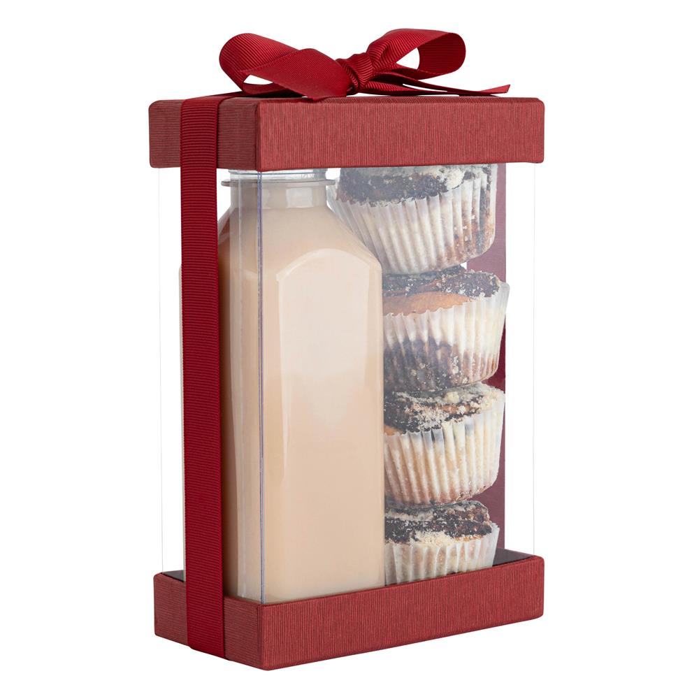 Plastic Gift Boxes With Base Lid & Ribbon Maroon 7.5x5x2.5" 6 Pack Bakery Boxes