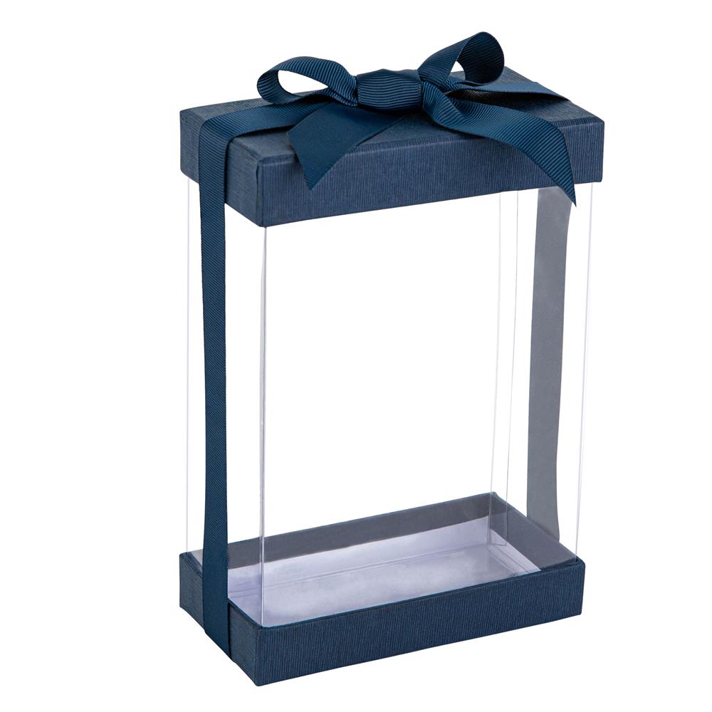 Plastic Gift Boxes 6 Pack With Base Lid & Ribbon Navy Blue 7.5x5x2.5" Bakery Boxes