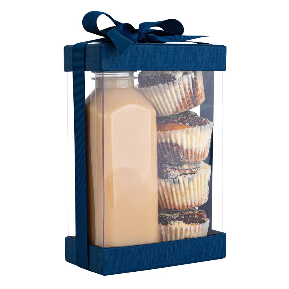 Plastic Gift Boxes 6 Pack With Base Lid & Ribbon Navy Blue 7.5x5x2.5" Bakery Boxes