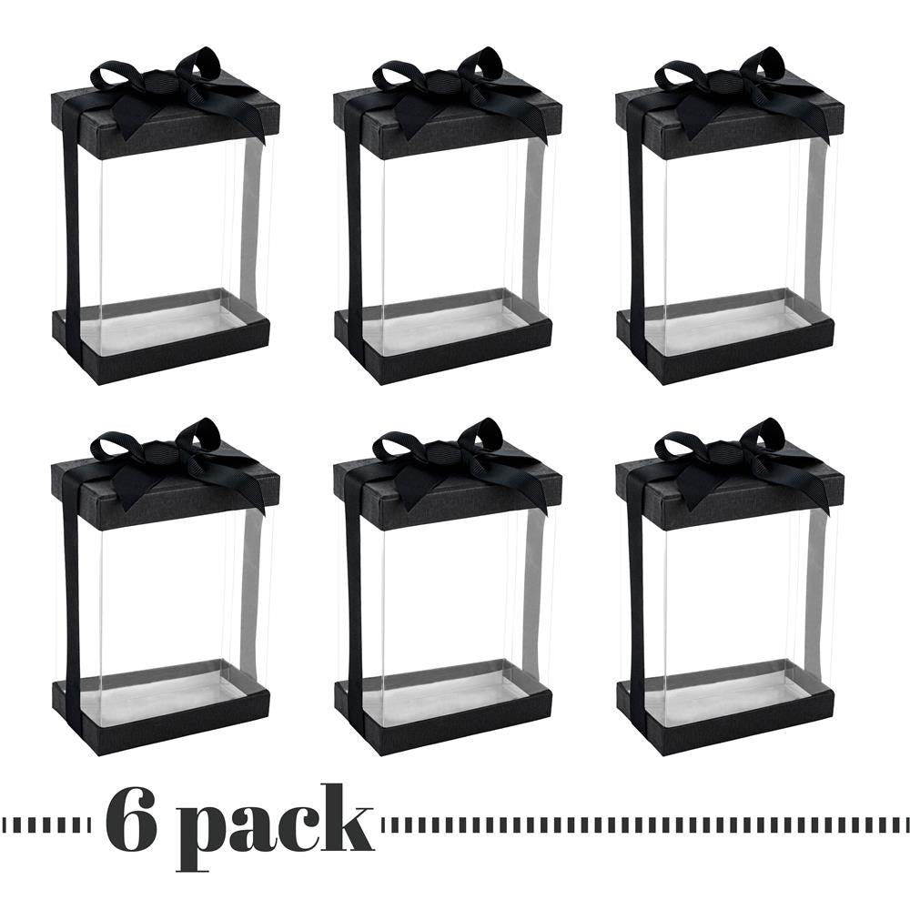 Clear Black 7x5x3" Gift Boxes 6 Pack Bakery Boxes With Base Lid & Ribbon