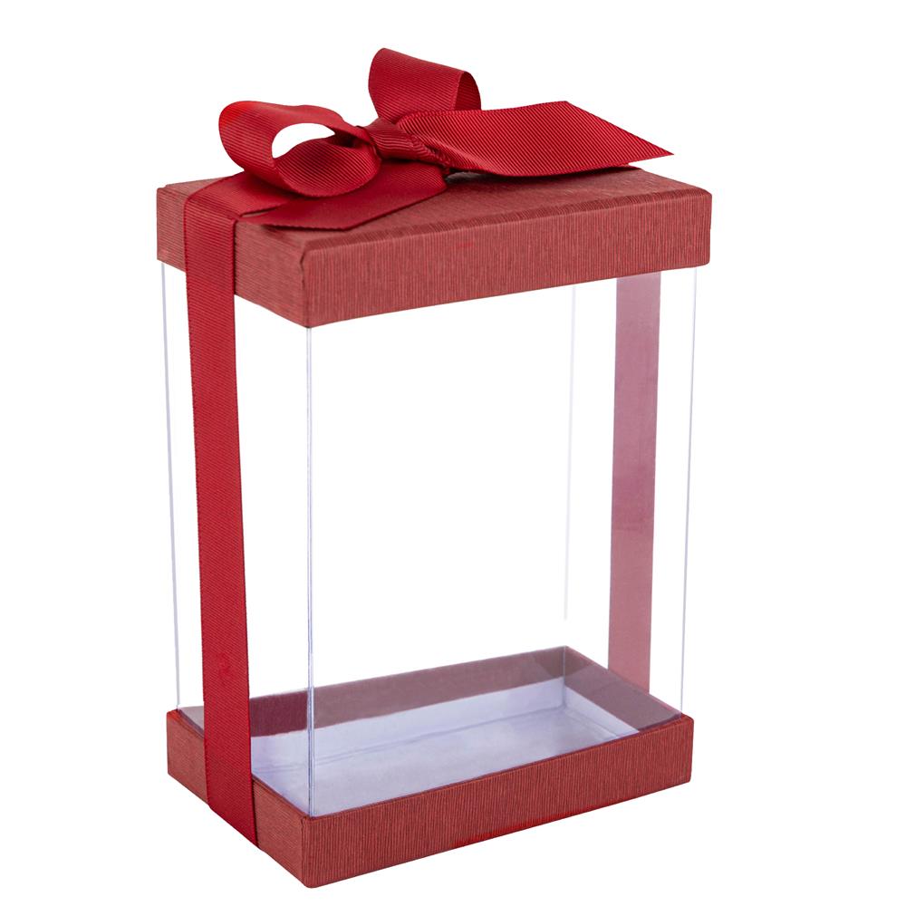 Clear Maroon 7x5x3" Gift Boxes 6 Pack Bakery Boxes With Base Lid & Ribbon